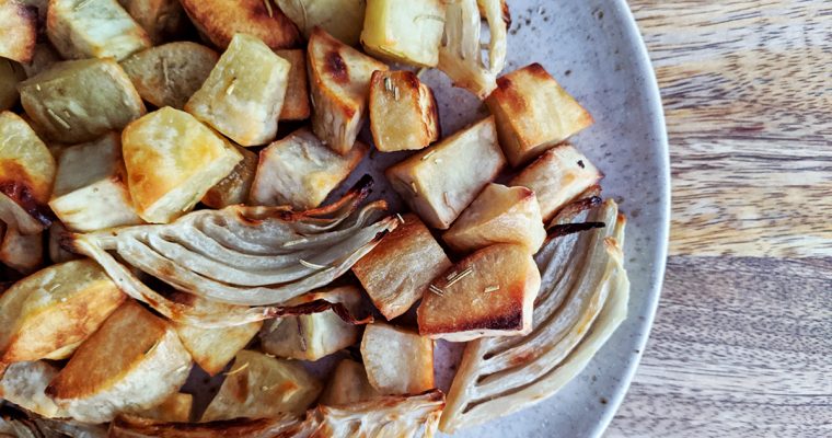 Roasted Fennel & White Sweet Potatoes