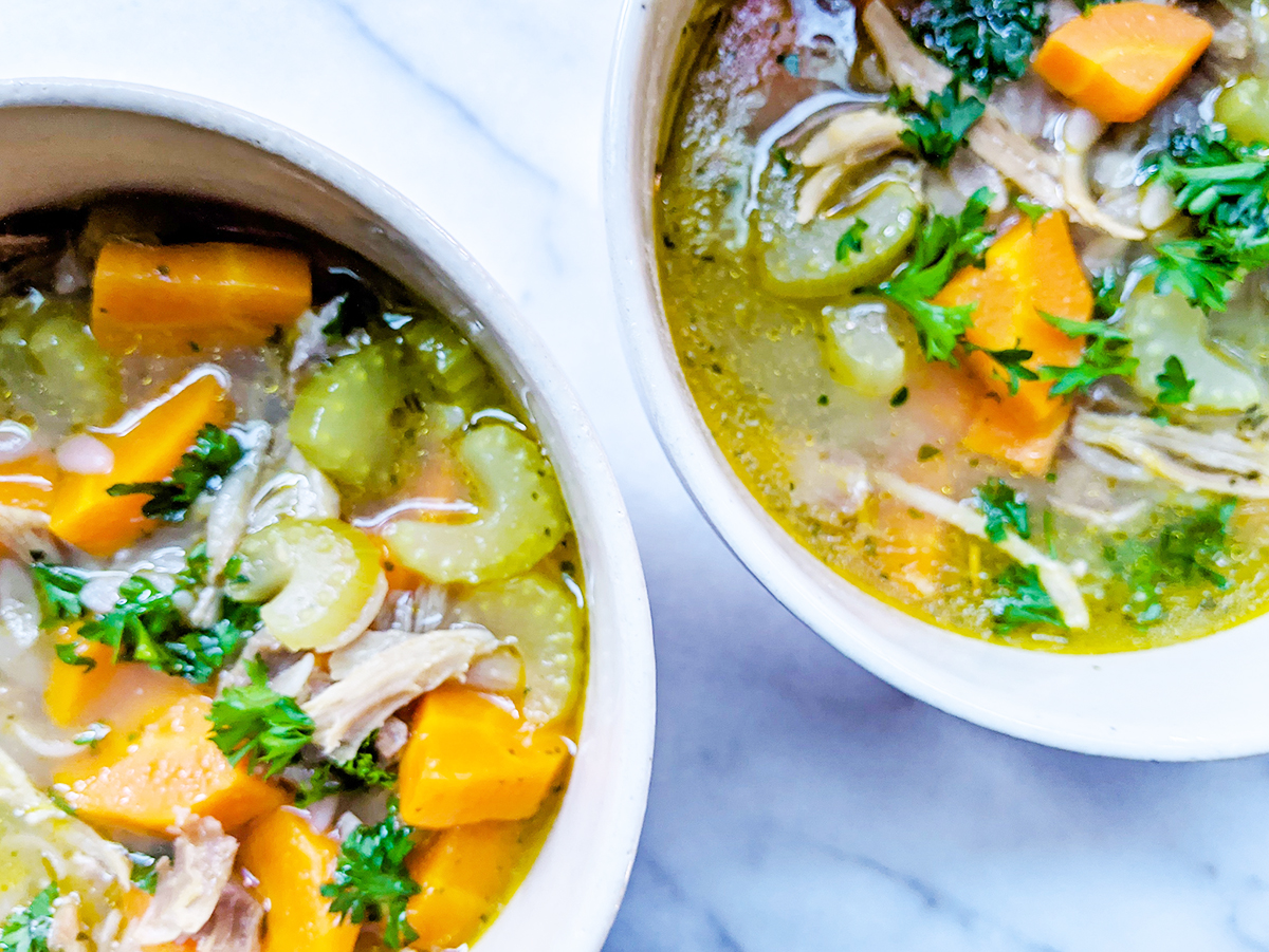 Shredded Leftover Turkey & ‘Rice’ Soup